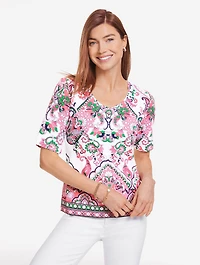 Elbow Sleeve V-Neck Tee - Jubilant Paisley