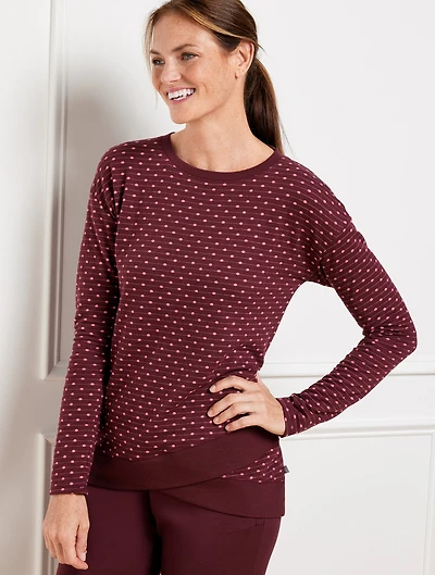 Jacquard Wrap Hem Pullover - Dotted