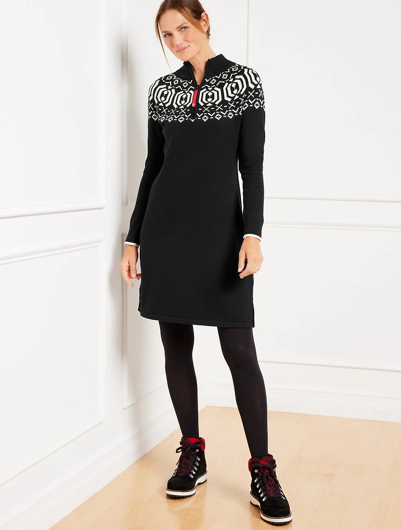 Half-Zip Sweater Dress - Wintery Geo