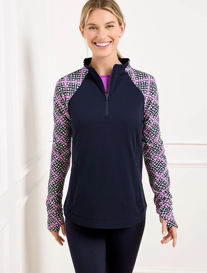 Performance Interlock Half-Zip Pullover - Diamond Grid