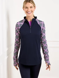 Performance Interlock Half-Zip Pullover - Diamond Grid