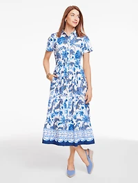 Modern Poplin Flounce Shirtdress - Botanical Floral
