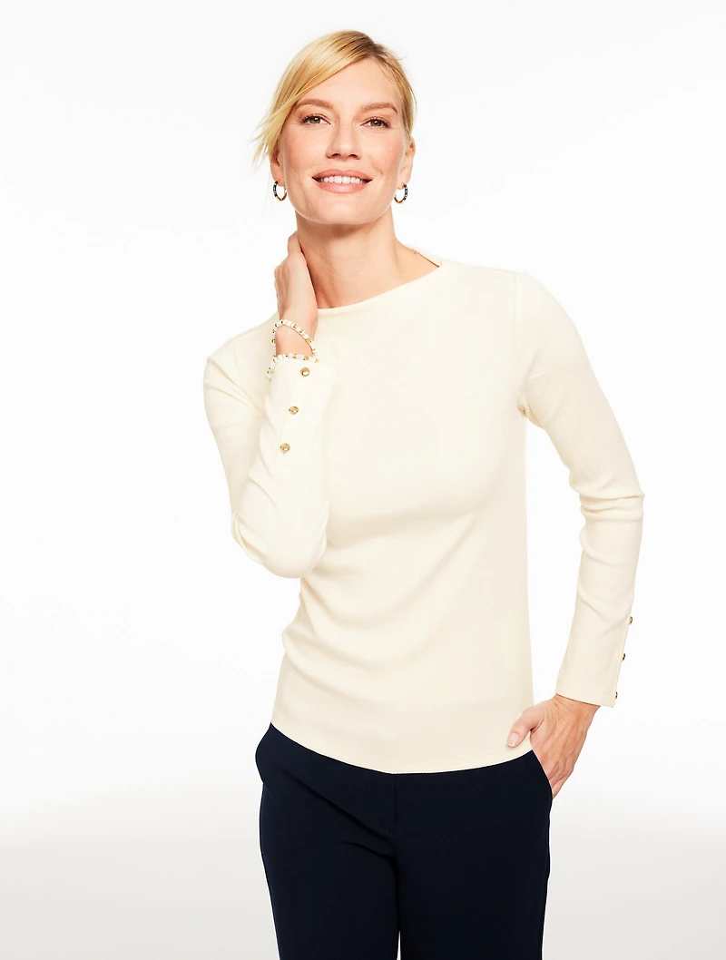 Ribbed Funnel Neck Pullover
