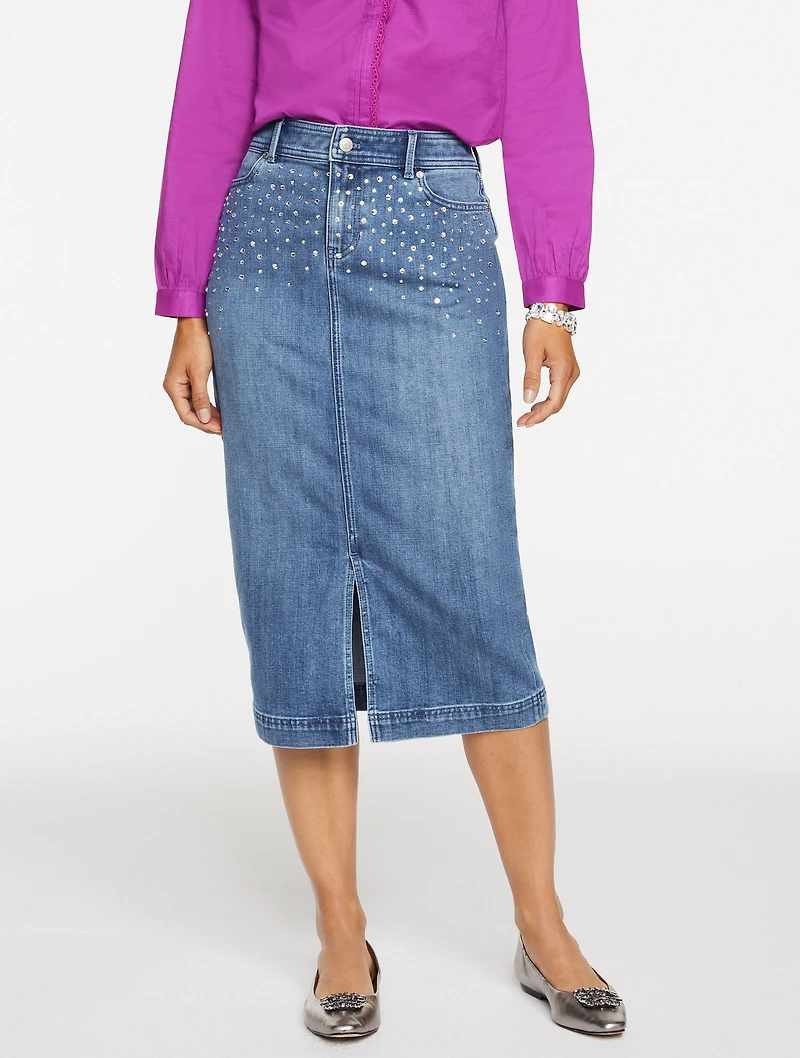 Embellished Denim Midi Skirt