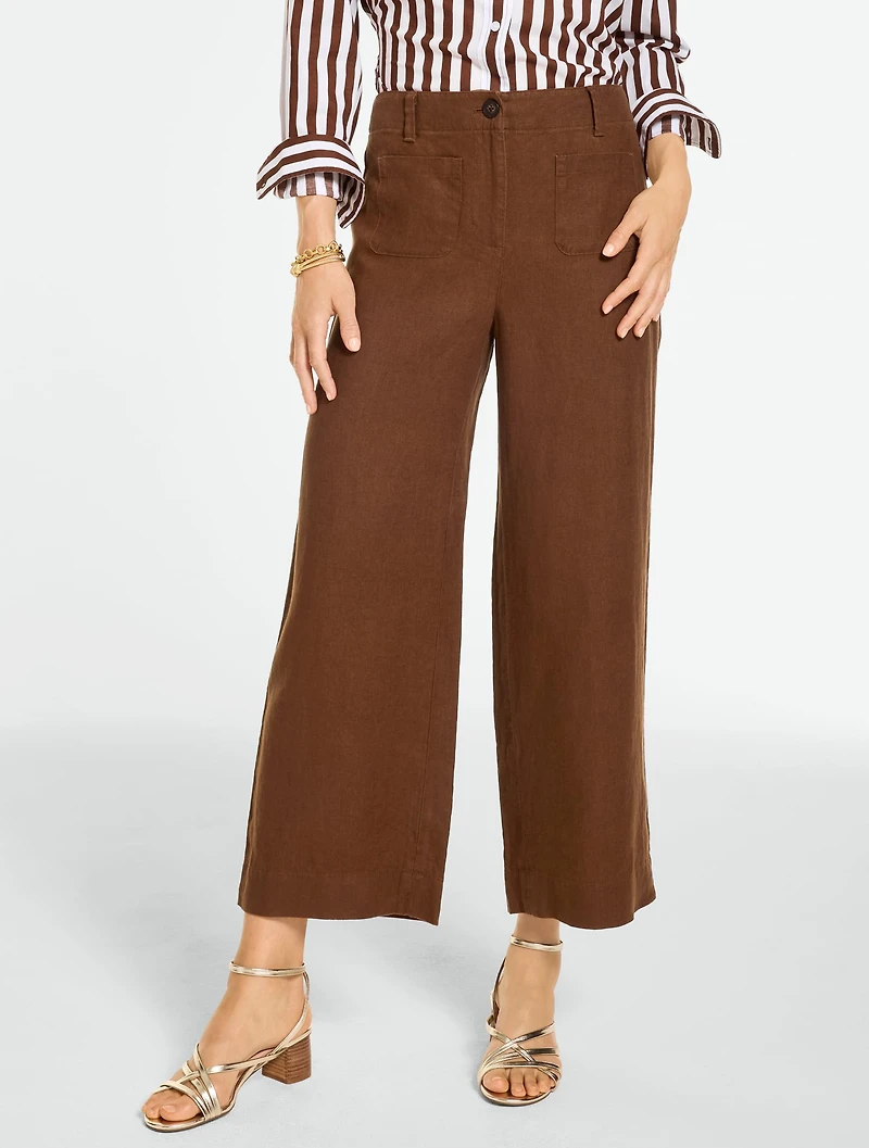 Washed Linen Wide Crop Patch Pocket Pants