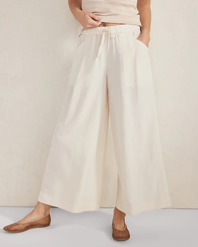Linen Blend Cropped Palazzo Pants