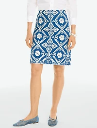 Textured Cotton A-Line Skirt - Diamond Blooms
