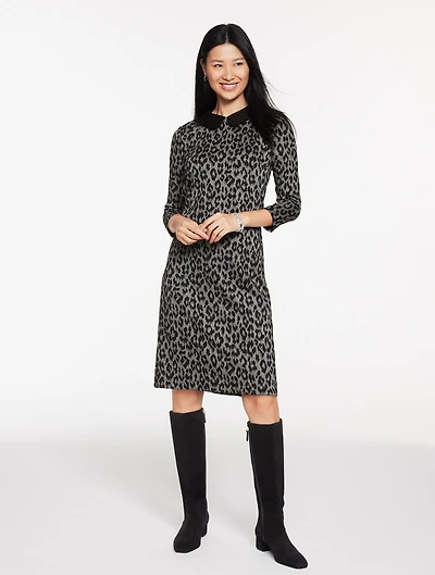 Jacquard Shift Dress - Snow Leopard