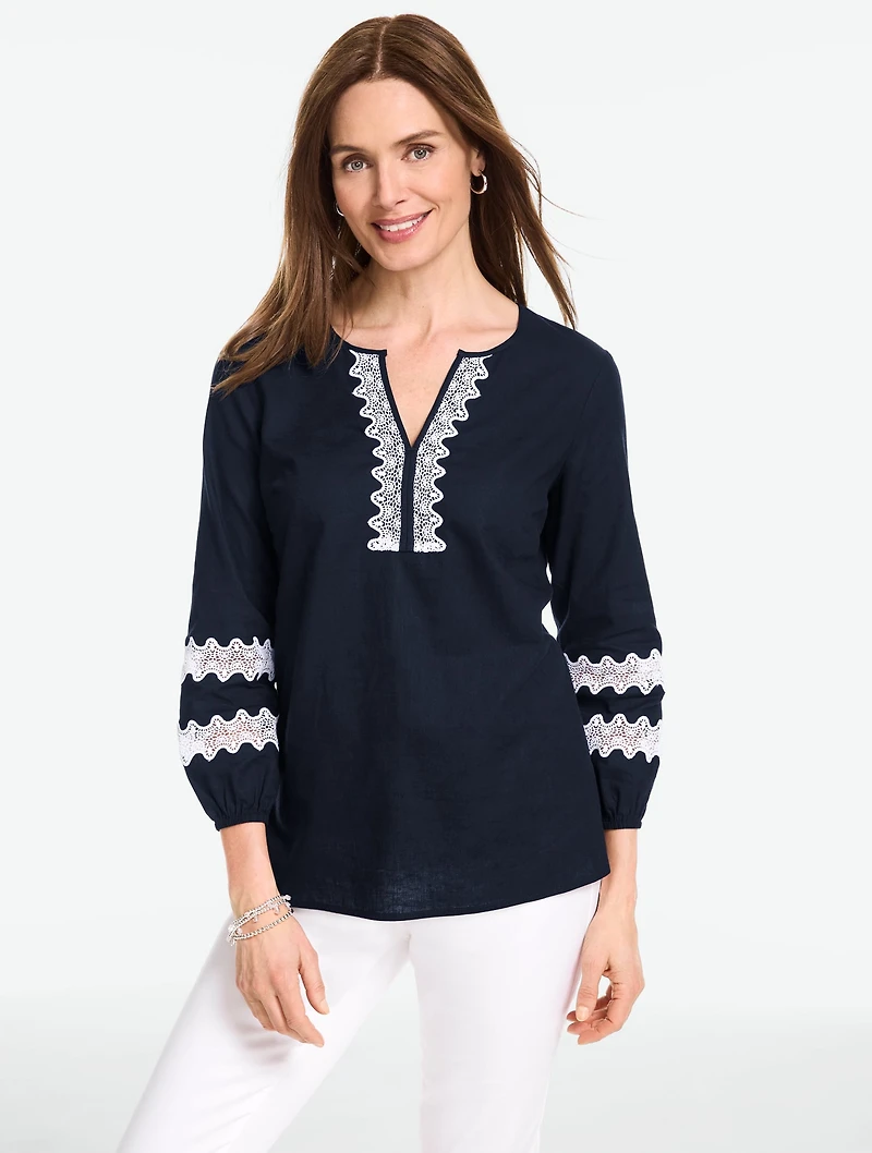 Lace Trim Linen Blend Top