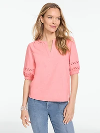 Zig Zag Stitch Elbow Sleeve Top