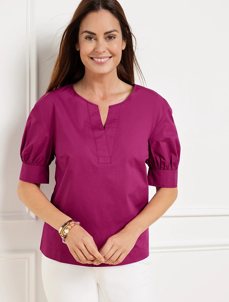 Elbow Sleeve Poplin Popover