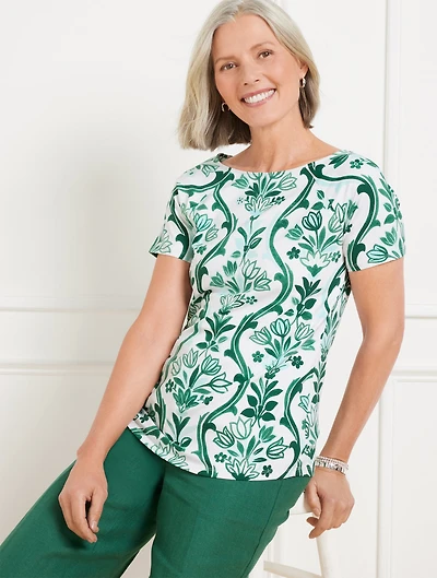 Effortless Jersey Bateau Neck Tee - Damask Bouquet