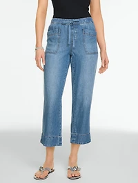 Straight Crop Pull-On Jeans - Sedona Wash