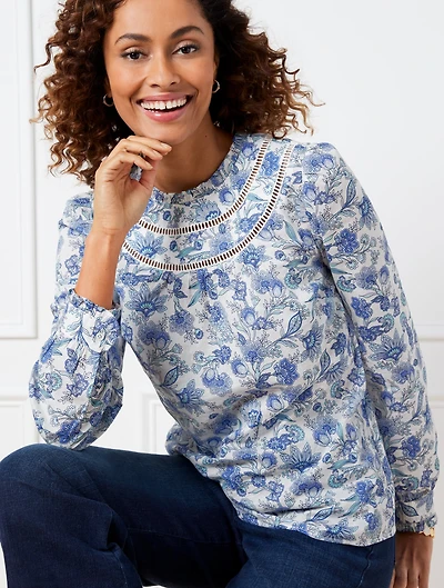 Ruffle Trim Blouse - Flourish Floral