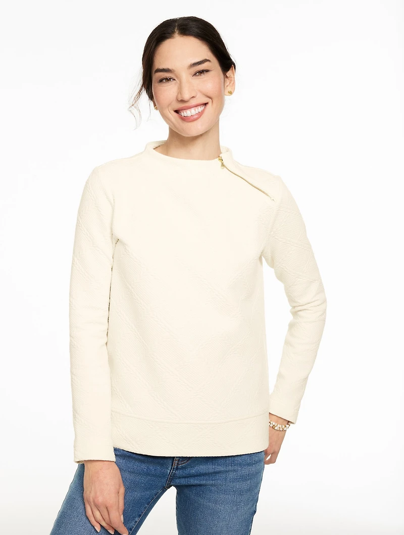 Cable Knit Funnel Neck Zip Pullover