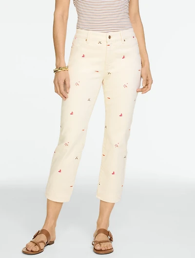 Straight Crop Embroidered Jeans - Nautical Fun