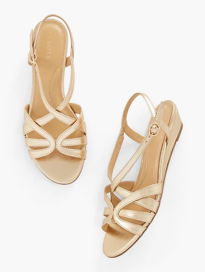 Capri Metallic Leather Wedge Sandals