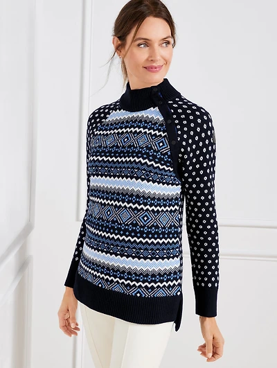 Thermolite® Snap Button Mockneck Sweater - Fair Isle