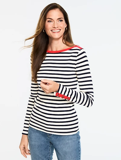 Ribbed Bateau Neck Tee - Aurora Stripe