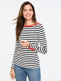 Ribbed Bateau Neck Tee - Aurora Stripe