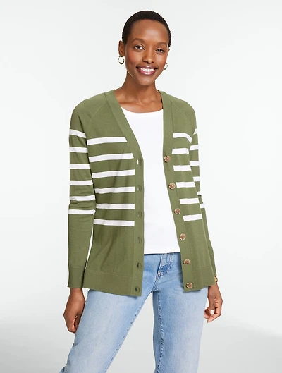 V-Neck Girlfriend Cardigan - Stripe