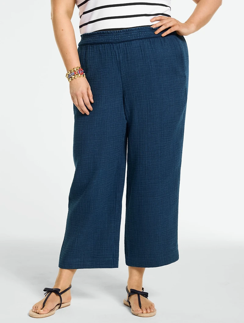 Cotton Gauze Straight Crop Pull-On Pants - Indigo