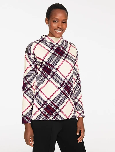 Classic French Terry Mockneck Pullover - Chilly Plaid