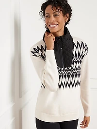 Chevron Quilted Neckline Half-Zip Sweater
