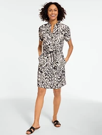 Lightweight Woven Stretch Half Zip Dress - Garden Floral