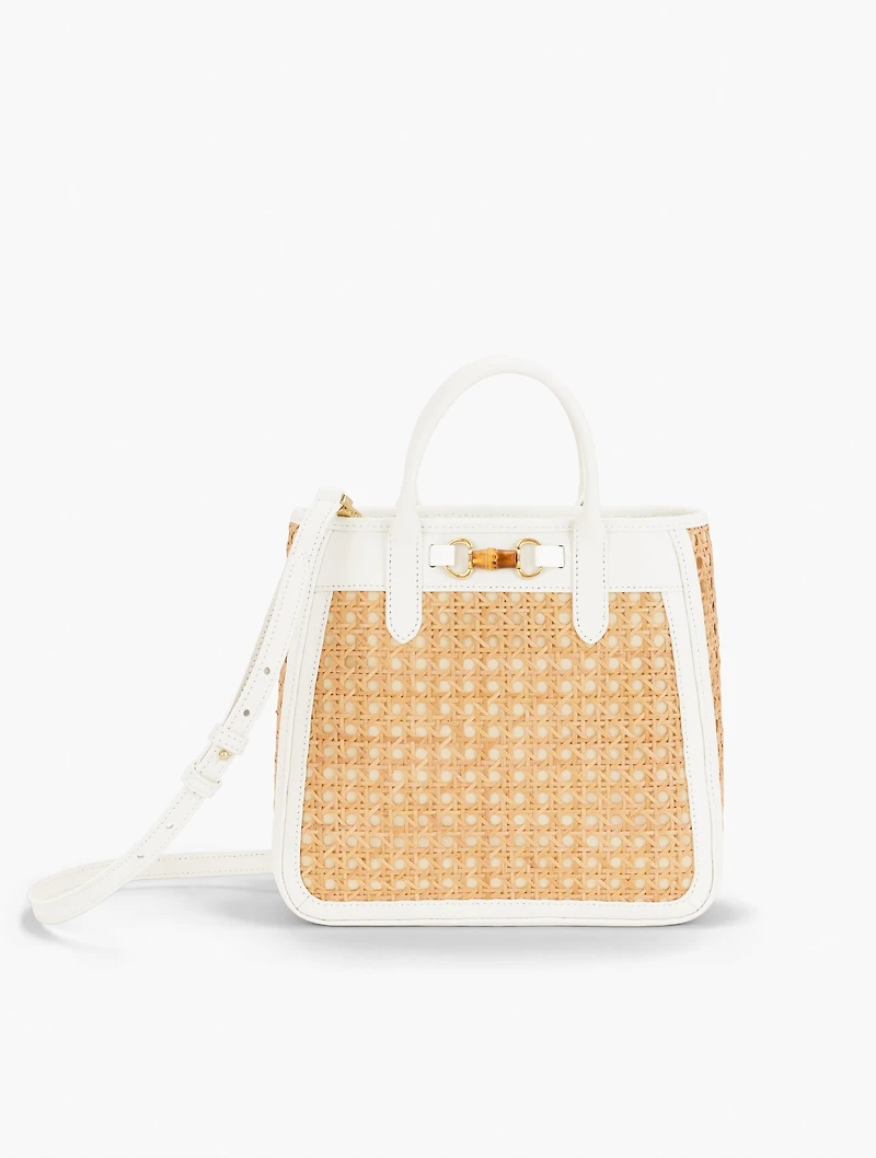 Leather Trim Rattan Satchel