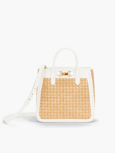 Leather Trim Rattan Satchel