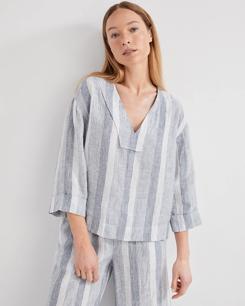 Linen Ombré Stripe V-Neck Top