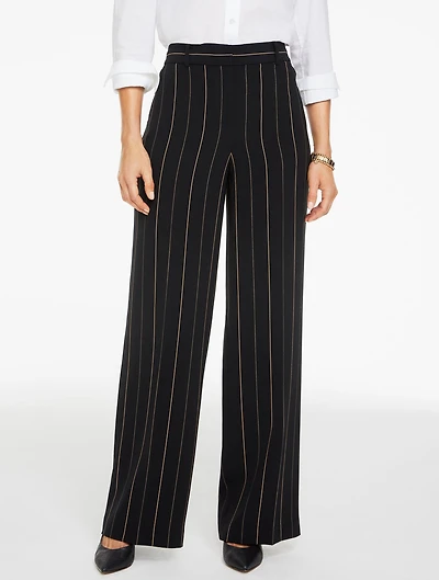 Wide Leg Polished Crepe Pants - Majestic Stripe