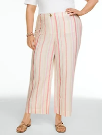 Washed Linen Wide Crop Patch Pocket Pants - Sweet Stripe