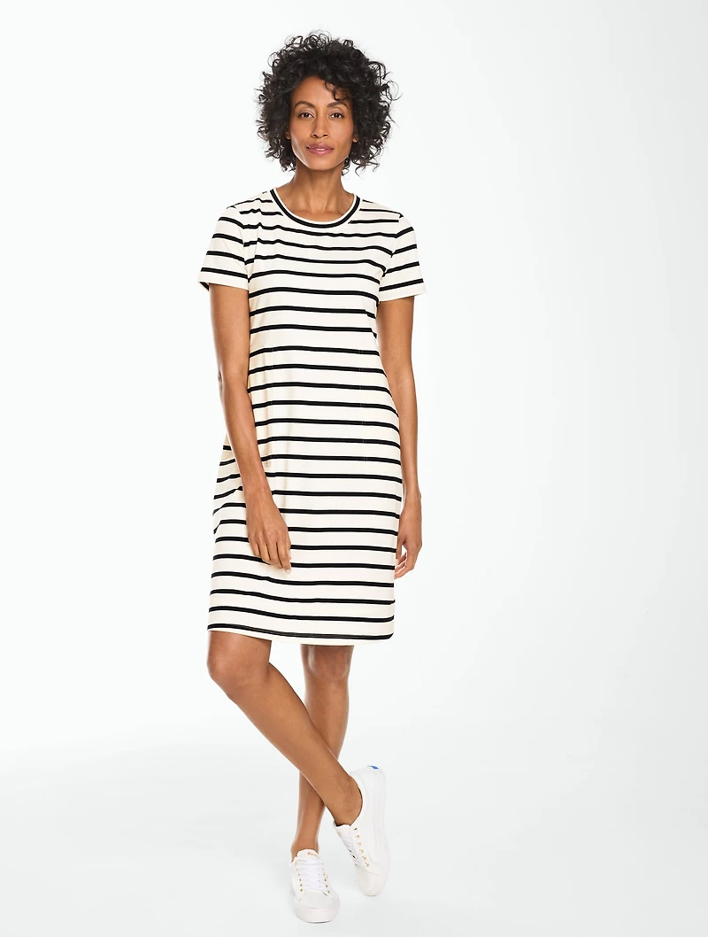 Luxe Jersey Short Sleeve Dress - Clean Stripe