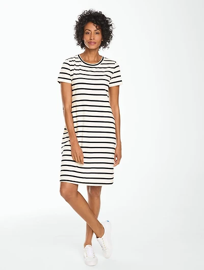Luxe Jersey Short Sleeve Dress - Clean Stripe