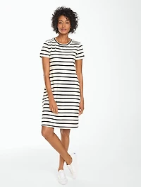 Luxe Jersey Short Sleeve Dress - Clean Stripe