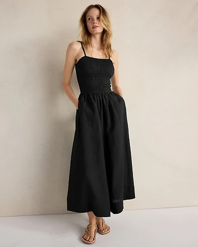 Organic Cotton Linen Strappy Midi Dress