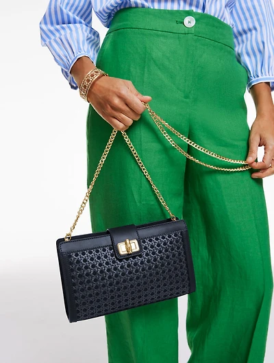 Leather Trim Caning Clutch