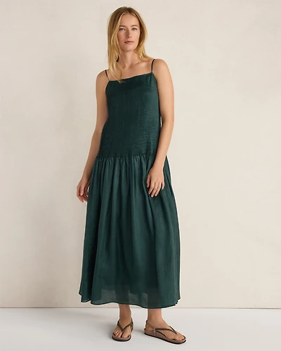 Ramie Blend Pleated Maxi Dress
