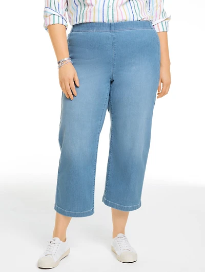 Wide Crop Pull-On Travel Jeans - Mercer Wash
