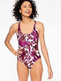 Aqua Club Scoop Neck One-Piece Swimsuit - Bali Blooms