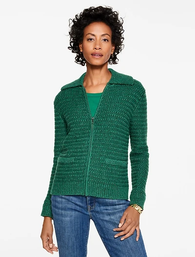 Tweed Zip Front Cardigan