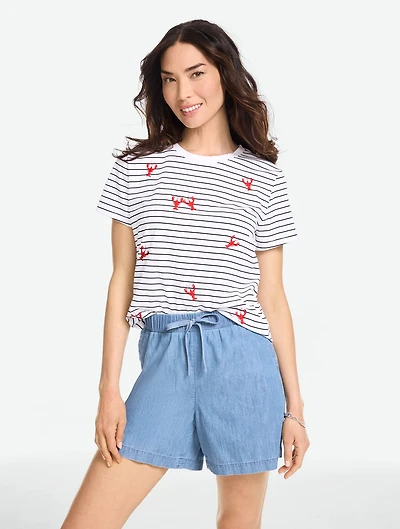 Short Sleeve Crewneck Tee - Embroidered Lobster