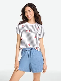 Short Sleeve Crewneck Tee - Embroidered Lobster