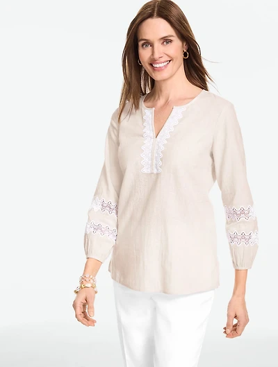 Lace Trim Linen Blend Top