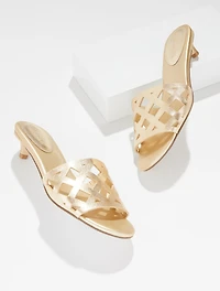 Raquel Perforated Metallic Nappa Kitten Heel Mules
