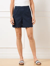 Washed Linen Scallop Hem Shorts - Indigo Blue