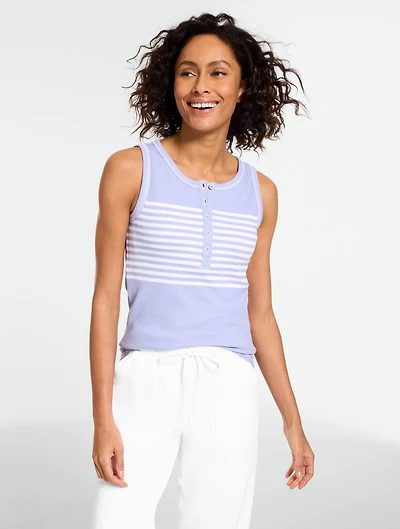Draped Rib Henley Tank  - Sailaway Stripe