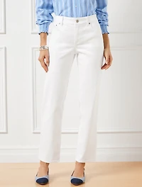 Mid Rise Stovepipe Straight Leg Jeans - White